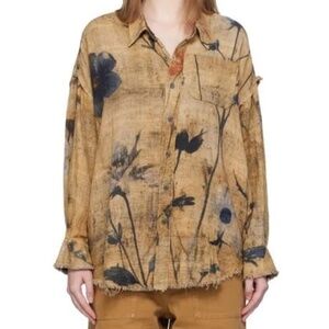 R13 NWOT Tan & Brown Drop Neck Reversible Shirt